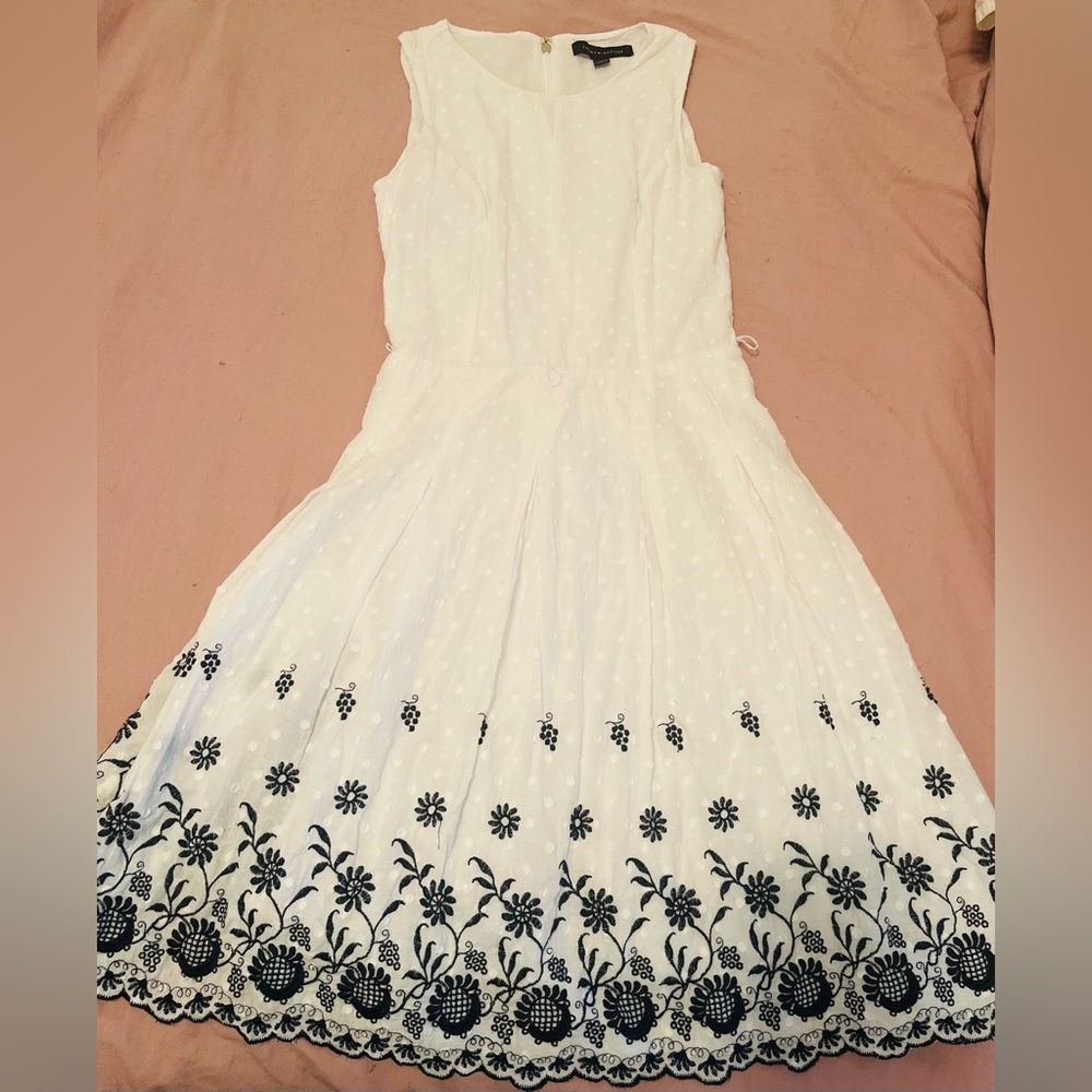 Tommy Hilfiger White Embroidered Swiss-Dot Midi Dress